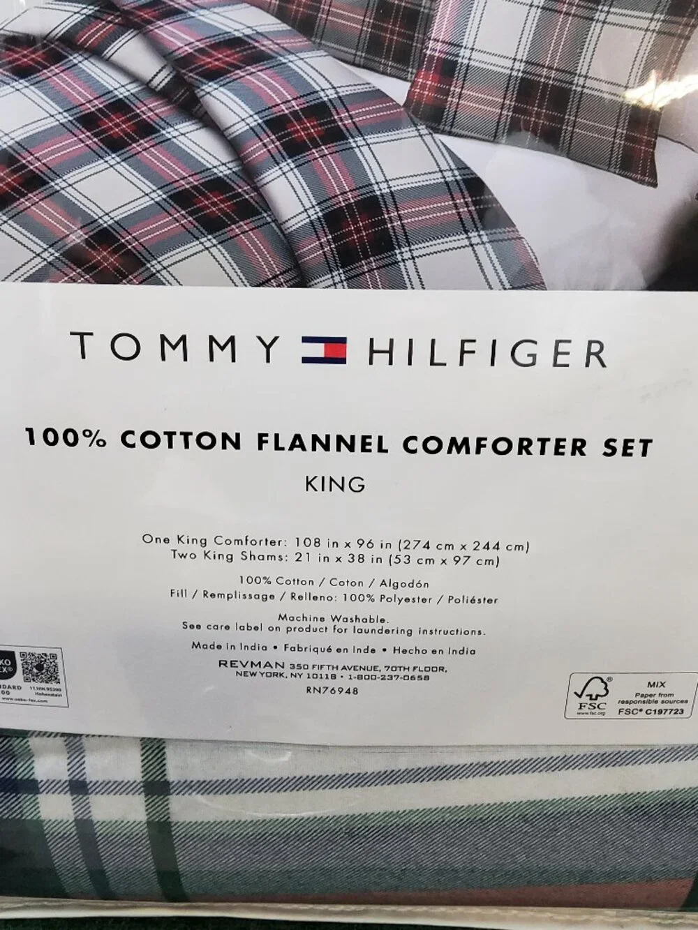 Tommy Hilfiger 3 Piece King Comforter Set Devon Tartan Plaid